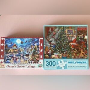 NIB Bits and Pieces Christmas Puzzle Set - Red and Blue